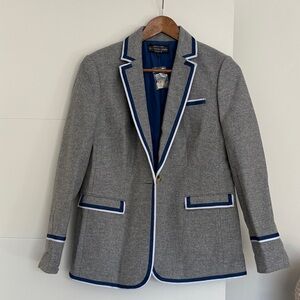 The J. Peterman Company Gray Blazer with Blue Trim